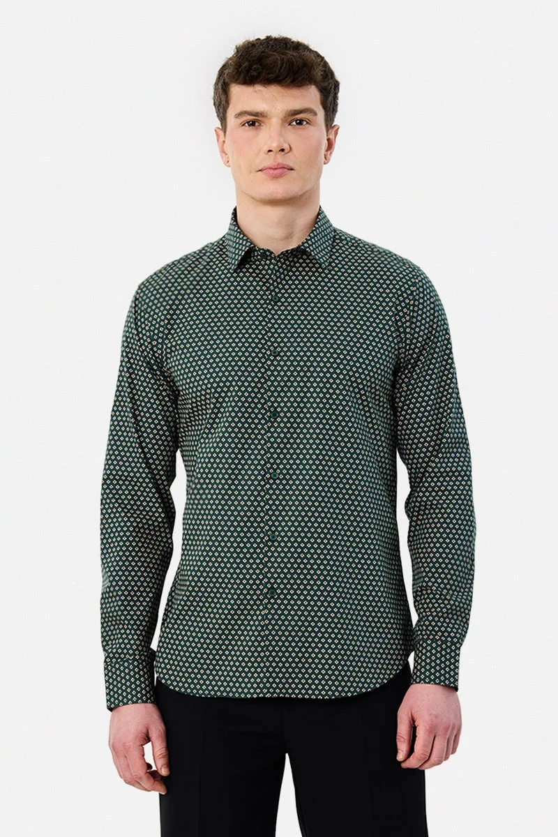 سنيتش قميص قطني مطبوع بقصة ضيقة