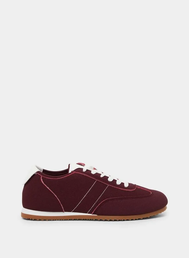 Styli Burgundy Suede Look Lace-Up Sneakers