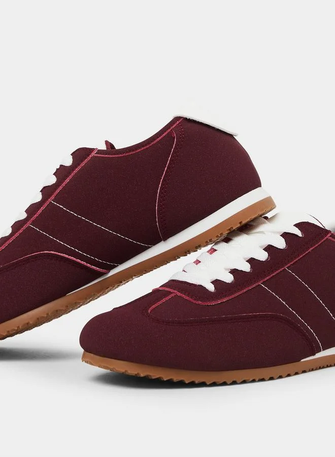 Styli Burgundy Suede Look Lace-Up Sneakers