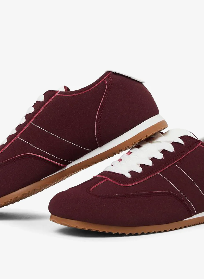 Styli Burgundy Suede Look Lace-Up Sneakers
