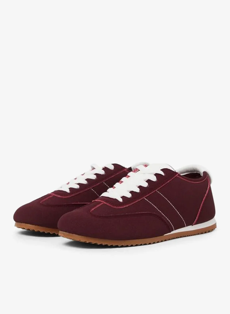 Styli Burgundy Suede Look Lace-Up Sneakers