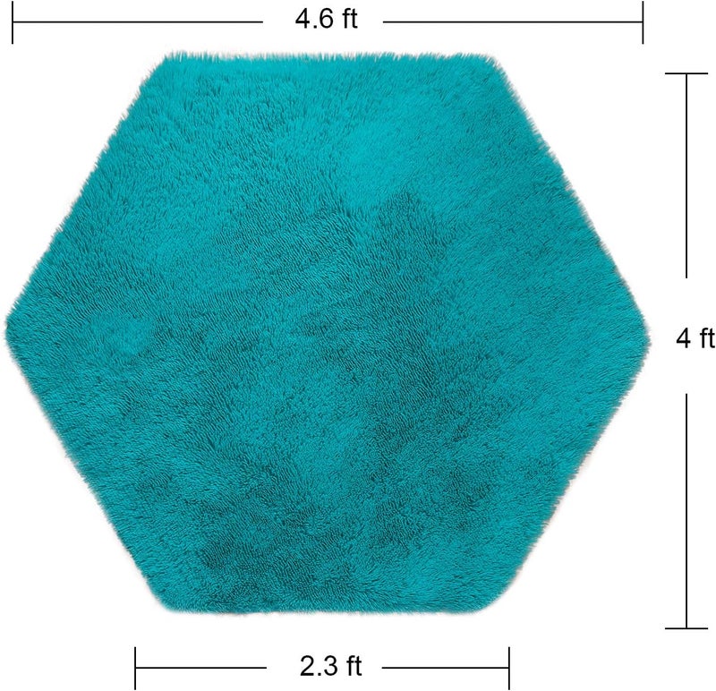 junovo Ultra Soft Rug for Nursery Children Room Baby Room Home Decor Dormitory Hexagon Carpet for Playhouse Princess Tent Kids Play Castle, Diameter 4.6 ft, Teal Blue - Image 2