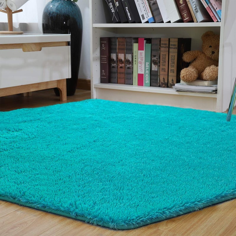 junovo Ultra Soft Rug for Nursery Children Room Baby Room Home Decor Dormitory Hexagon Carpet for Playhouse Princess Tent Kids Play Castle, Diameter 4.6 ft, Teal Blue - Image 4
