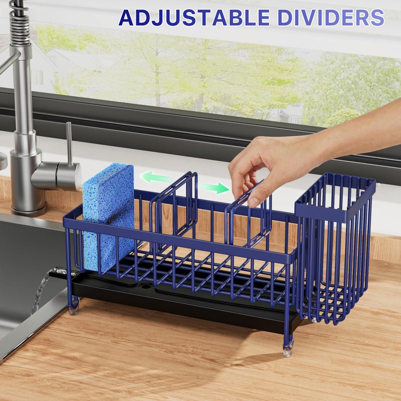 Cisily Sponge Holder for Kitchen Sink, Sink Caddy Organizer with High Brush Holder, Kitchen Countertop Organizers and Storage Essentials, Rustproof 304 Stainless Steel (Navy Blue, 9.25â€³) - Image 4