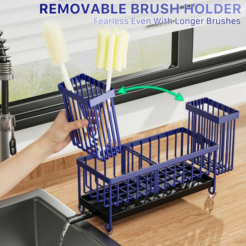 Cisily Sponge Holder for Kitchen Sink, Sink Caddy Organizer with High Brush Holder, Kitchen Countertop Organizers and Storage Essentials, Rustproof 304 Stainless Steel (Navy Blue, 9.25â€³) - Image 3