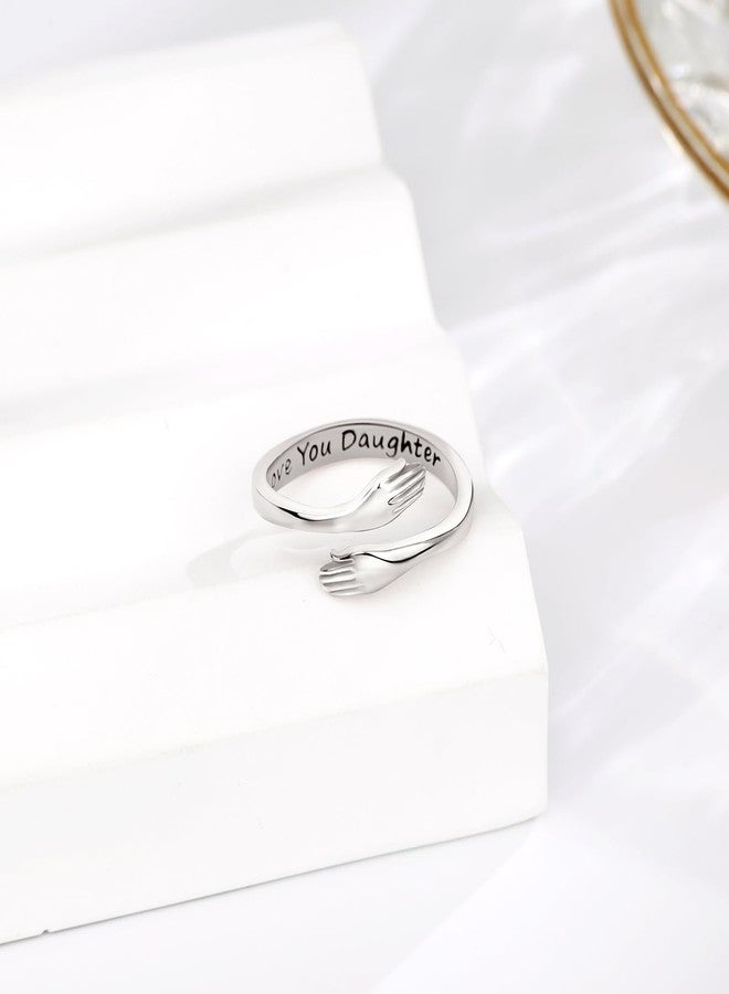 INFUSEU Hug Ring for Daughter Gifts from Mom Father Love You Jewelry 925 Sterling Silver - Image 2