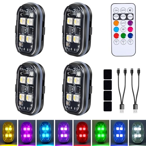 Aukmak Upgraded 4LEDs 4PCS Wireless LED Strobe Lights with Remote Control 8 Colors TypeC Rechargeable Led Lights Anti Collision Warning Light for Car Motorcycle Bike Drone Aircraft - Image 1
