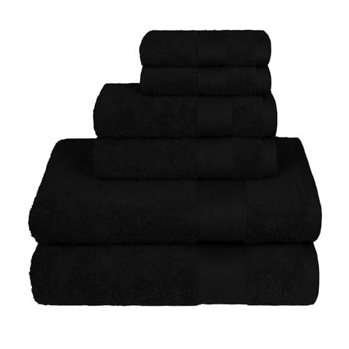 Trident Soft Comfort Air Rich Towels for Bath, 100% Cotton Towel, Super Soft, Highly Absorbent, 6 Pieces Towel Set, 500 GSM - Black - Image 1