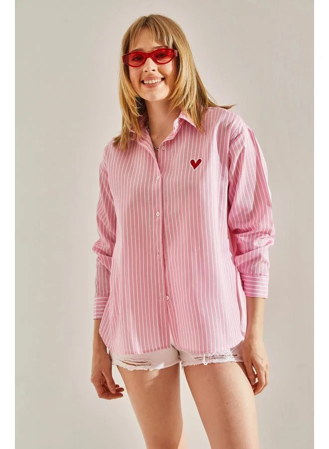 جينجر Oversize Pinstripe Button Up Shirt