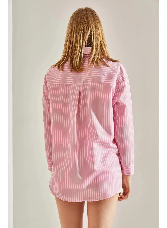 جينجر Oversize Pinstripe Button Up Shirt