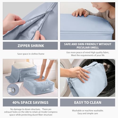 TPTAL Ultra Space Saving Self Compression Organizer, Heavy Duty Moving Bags, Storage Tote for Space Saving, Self Compression Moving Large Capacity Organizer Bag for Comforters (Grey, XL (54 * 42 * 60CM)) - Image 4