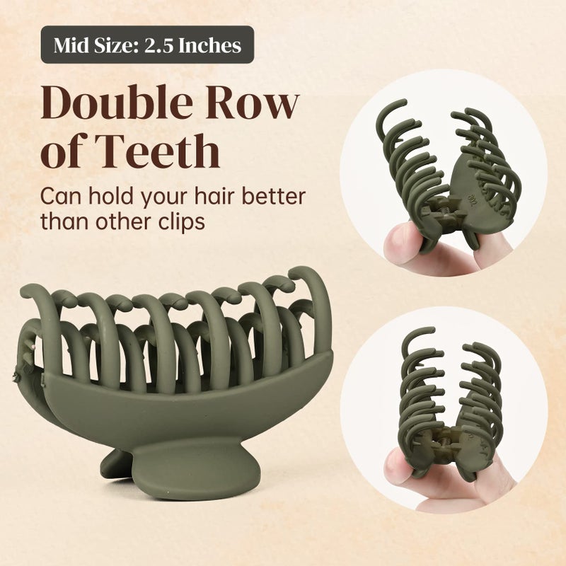 DEEKA 4 PCS Double Row Teeth Hair Claw Clips 2.5" Medium Hair Clips for Thin Hair Small Matte Clips Short Fine Hair Accessories for Women and Girls -Green Yellow - Image 2
