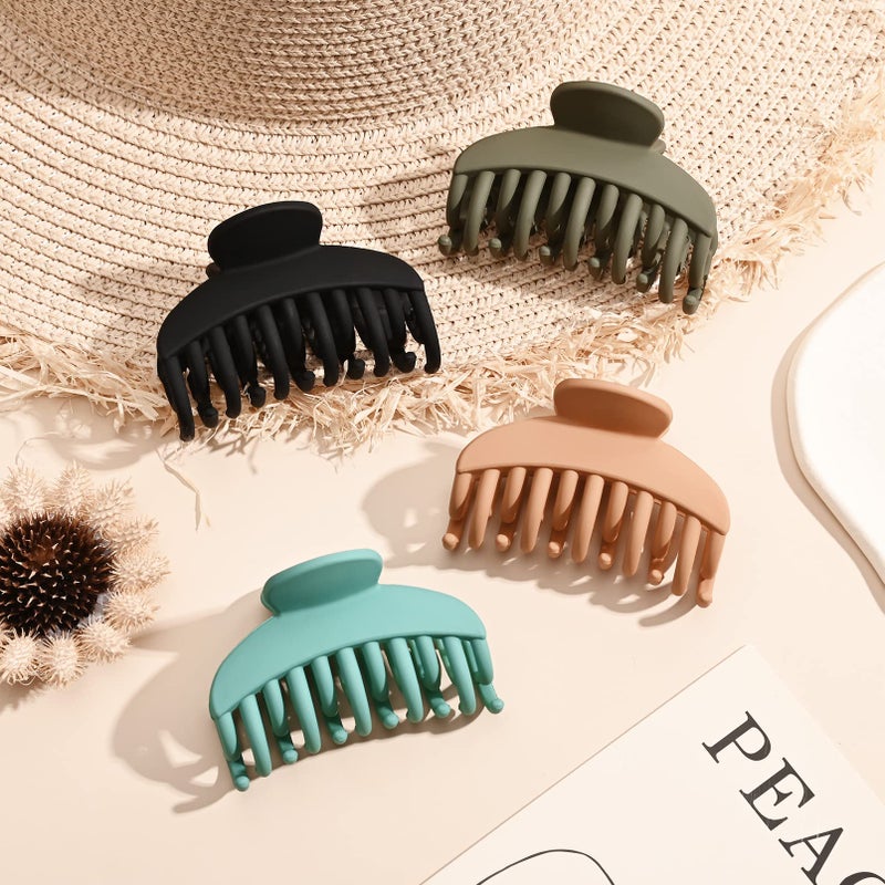 DEEKA 4 PCS Double Row Teeth Hair Claw Clips 2.5" Medium Hair Clips for Thin Hair Small Matte Clips Short Fine Hair Accessories for Women and Girls -Green Yellow - Image 4