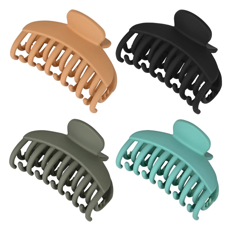 DEEKA 4 PCS Double Row Teeth Hair Claw Clips 2.5" Medium Hair Clips for Thin Hair Small Matte Clips Short Fine Hair Accessories for Women and Girls -Green Yellow - Image 1
