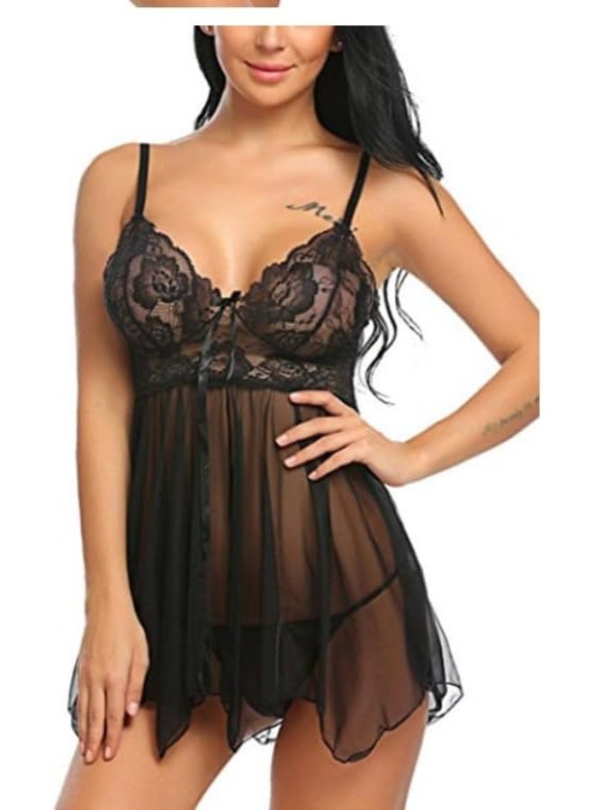 Women’s 2-Piece Lace and Chiffon Set, Short Dress with Matching Inner Piece, Black – Code 109 - Image 1