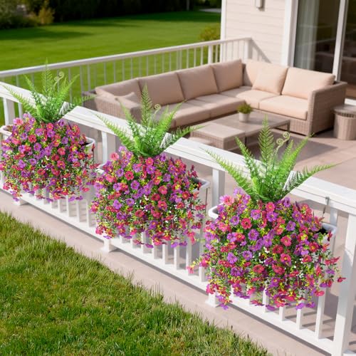 ZFProcess Artificial Fake Hanging Flowers for Outdoors, Silk Daisy with Articial Boston Ferns Plants Set, Realistic Spring Fake Outdoor Flowers UV Resistant Porch Patio Yard Decor - Image 3