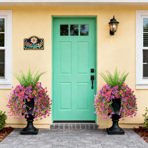 ZFProcess Artificial Fake Hanging Flowers for Outdoors, Silk Daisy with Articial Boston Ferns Plants Set, Realistic Spring Fake Outdoor Flowers UV Resistant Porch Patio Yard Decor - Image 4