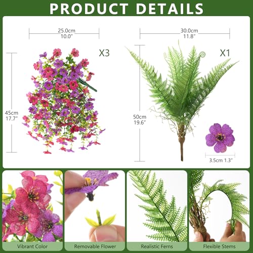 ZFProcess Artificial Fake Hanging Flowers for Outdoors, Silk Daisy with Articial Boston Ferns Plants Set, Realistic Spring Fake Outdoor Flowers UV Resistant Porch Patio Yard Decor - Image 2