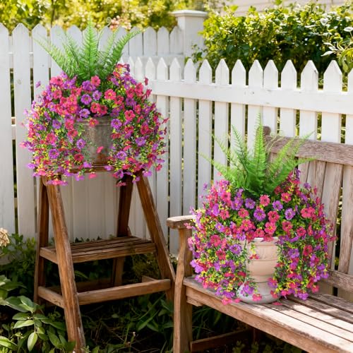 ZFProcess Artificial Fake Hanging Flowers for Outdoors, Silk Daisy with Articial Boston Ferns Plants Set, Realistic Spring Fake Outdoor Flowers UV Resistant Porch Patio Yard Decor - Image 5