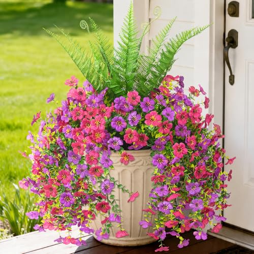 ZFProcess Artificial Fake Hanging Flowers for Outdoors, Silk Daisy with Articial Boston Ferns Plants Set, Realistic Spring Fake Outdoor Flowers UV Resistant Porch Patio Yard Decor - Image 1