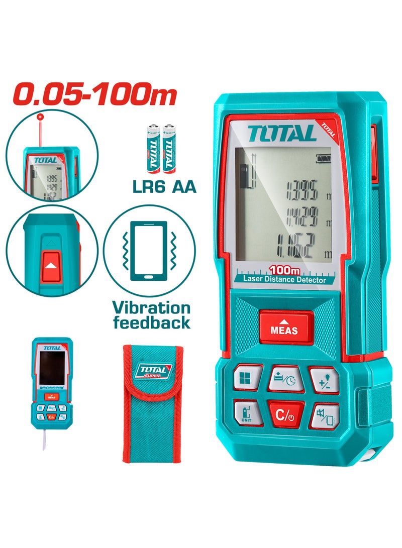 توتال مجموعة أدوات قياس المسافة بالليزر 3 في 1 من توتال (نطاق 100 متر) - تتضمن شريط قياس رقمي بالليزر (بدقة ±2 مم)، ومستوى يدوي صغير مغناطيسي، ومصباح يدوي عالي السطوع بقوة 250 لومن - TOS251003 - Image 2