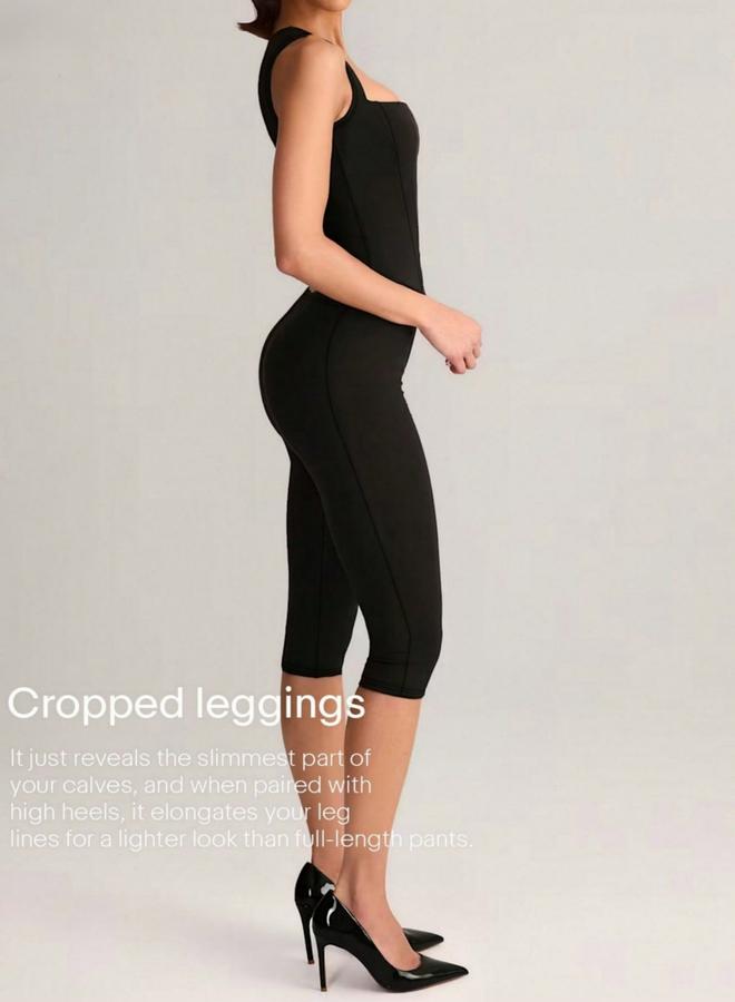 Take Two Black Solid Sleeveless Top and Cropped Pants Co-Ord Set - Image 1
