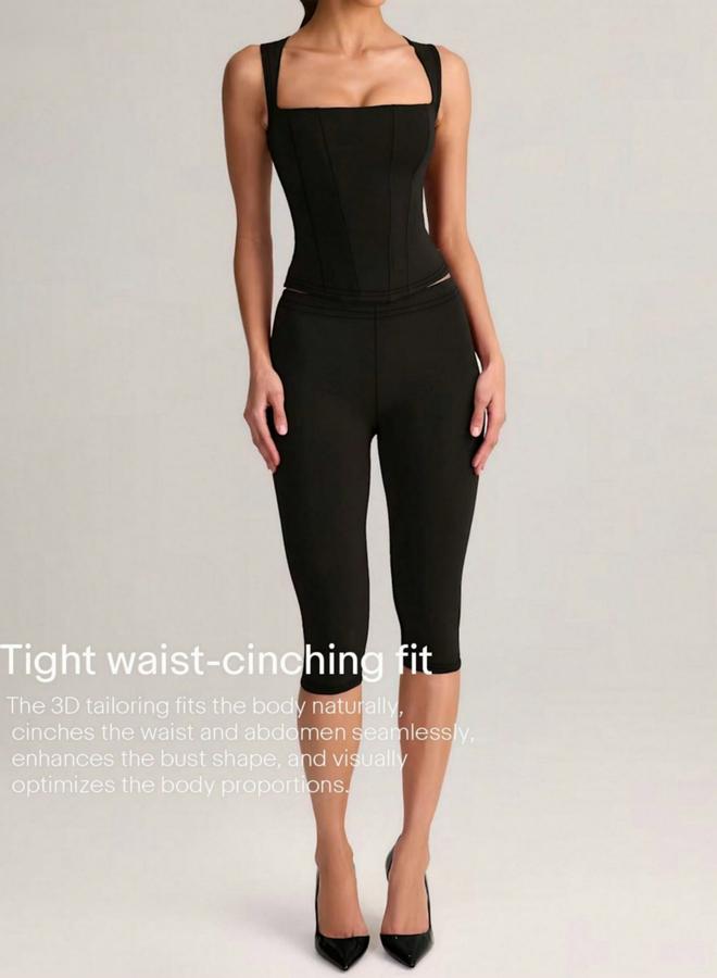 Take Two Black Solid Sleeveless Top and Cropped Pants Co-Ord Set - Image 4