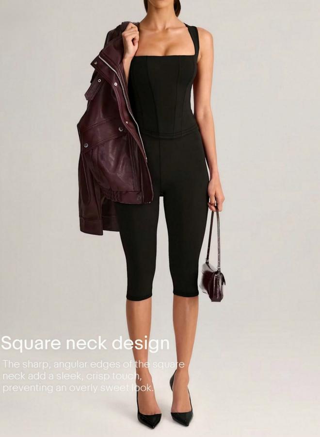 Take Two Black Solid Sleeveless Top and Cropped Pants Co-Ord Set - Image 5