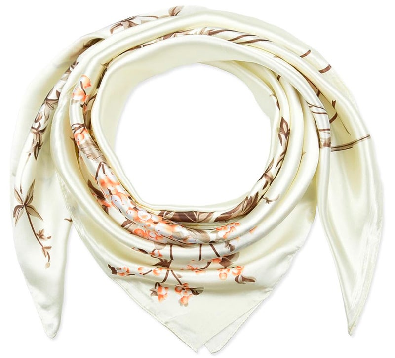 corciova Large Square Satin Silk Like Lightweight Scarf Hair Wrap Women Beige Floral Curly Headband Sleeping at Night Bandana - Image 1