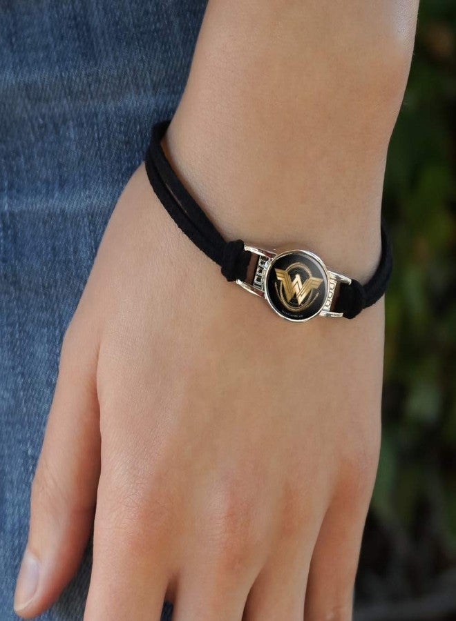 GRAPHICS & MORE Wonder Woman Movie Golden Lasso Logo Novelty Suede Leather Metal Bracelet - Image 4