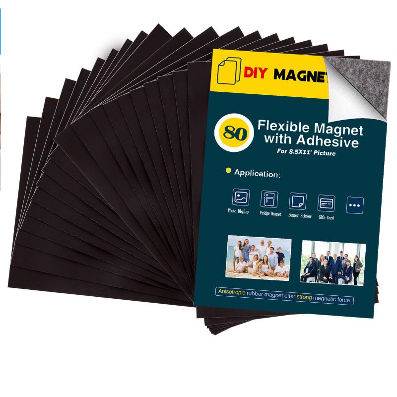 85X11 Inches Adhesive Magnet Sheets for Letter Size Bulk 80 PiecesMagnetic Sheets with SelfStick Adhesive for ClassroomSchool