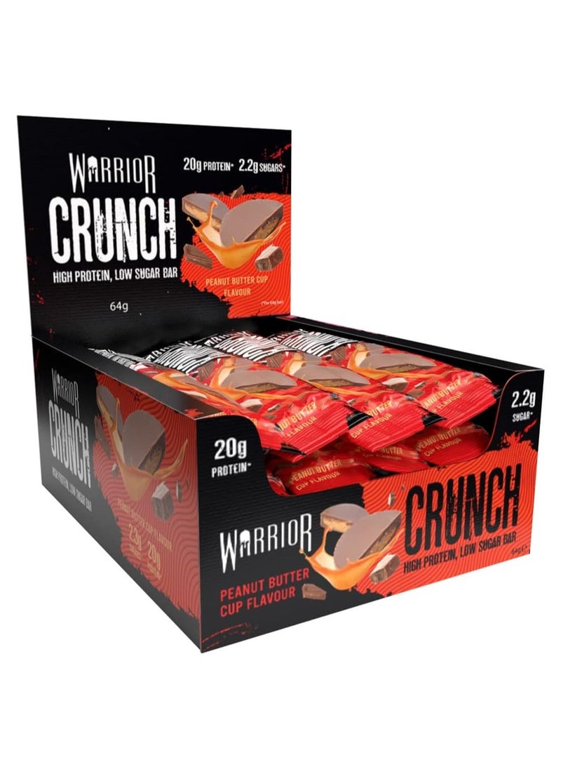 Warrior Warrior, CRUNCH - ألواح بروتين عالية - 20 جرام بروتين لكل لوح - عبوة من 12 قطعة × 64 جرام، كوب زبدة الفول السوداني  - Image 1