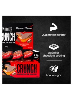 Warrior Warrior, CRUNCH - High Protein Bars - 20g Protein Each Bar - 12 Pack x 64g, Peanut Butter Cup  - Image 4