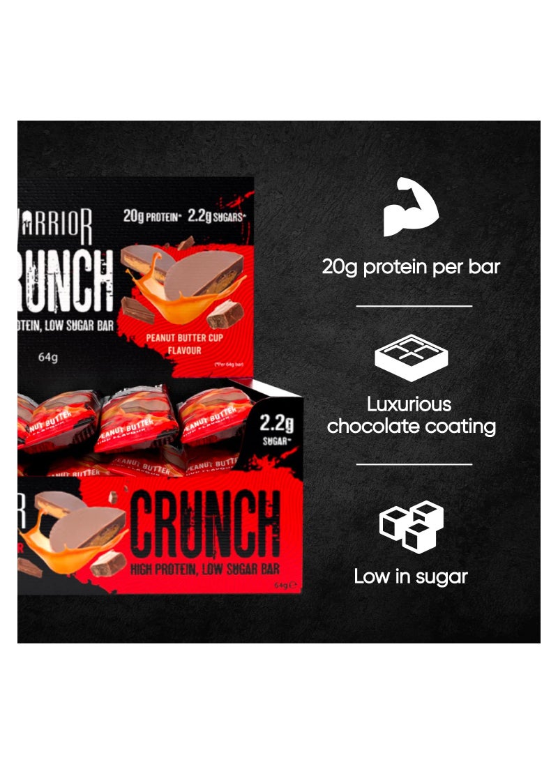 Warrior Warrior, CRUNCH - ألواح بروتين عالية - 20 جرام بروتين لكل لوح - عبوة من 12 قطعة × 64 جرام، كوب زبدة الفول السوداني  - Image 4