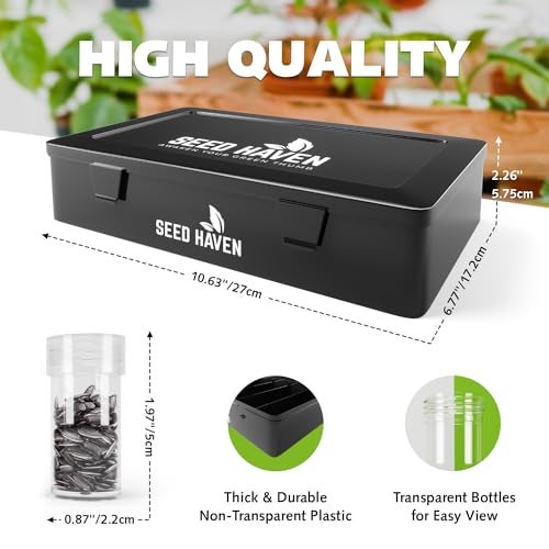 CraftSaints Seed Organizer Storage Box, Black Opaque Light Proof Seed Bank with 60 Transparent Bottles & Labels, Seed Holder Packet Organizer, Seed Vault Container for Homesteaders, Garden Tackle and Sorter - Image 5