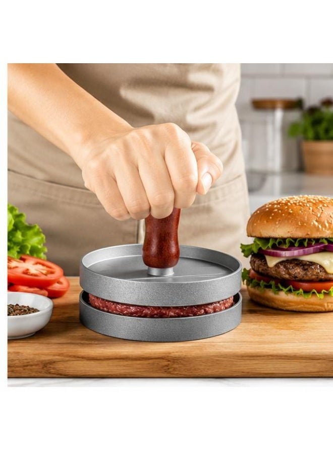 Burger press, with non-stick coating and wooden handle, for shaping meat patties to a uniform size - Image 2