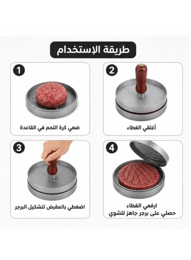 Burger press, with non-stick coating and wooden handle, for shaping meat patties to a uniform size - Image 3