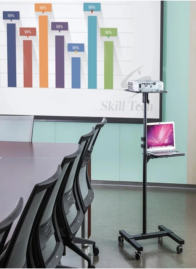 Skill Tech SH TS08 Steel Adjustable Projector & Laptop Trolley Stand, Max Load Capacity 10kg – Black  - Image 3