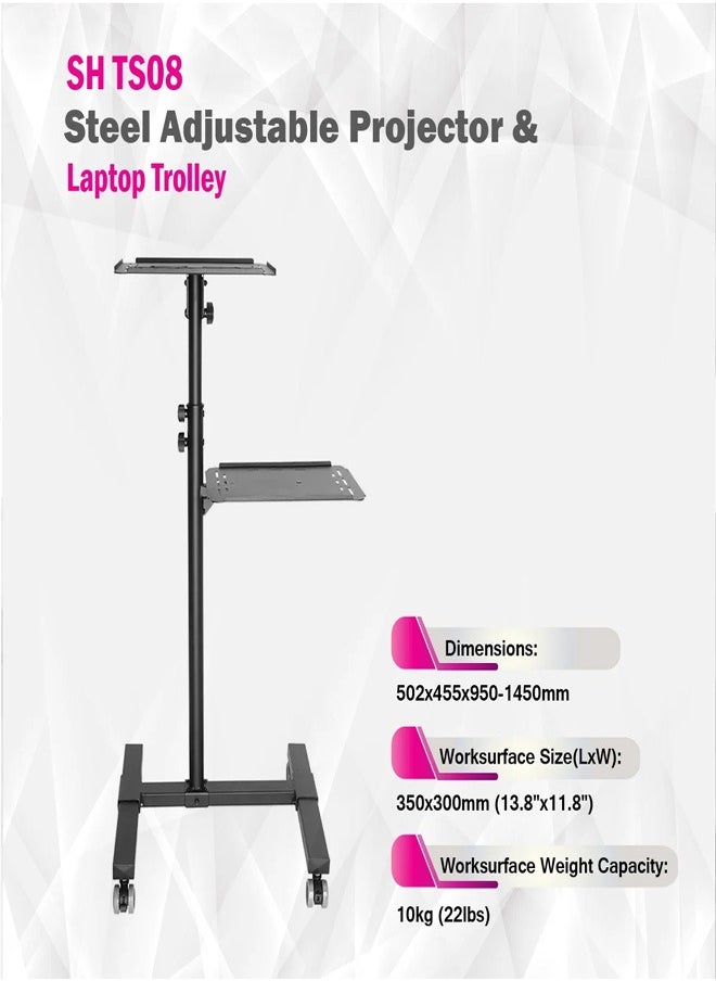 Skill Tech SH TS08 Steel Adjustable Projector & Laptop Trolley Stand, Max Load Capacity 10kg – Black  - Image 4