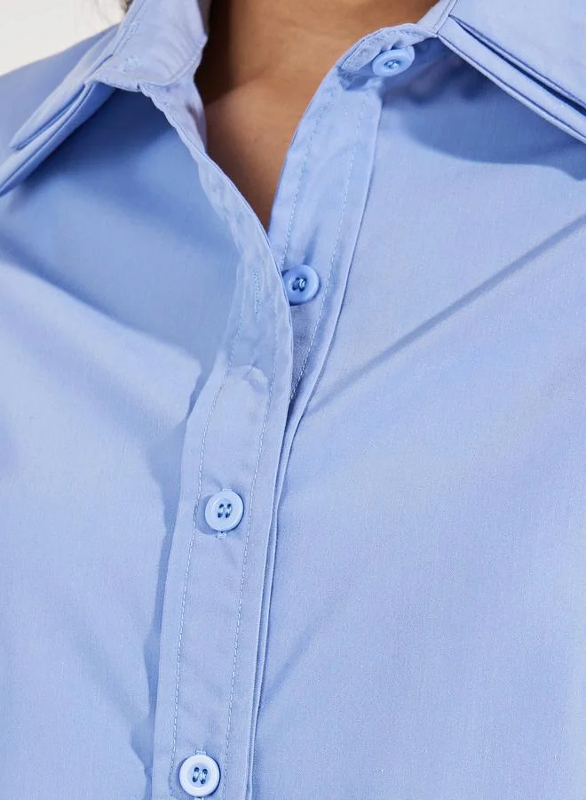 Styli Solid Woven Double Collar Oversized Shirt