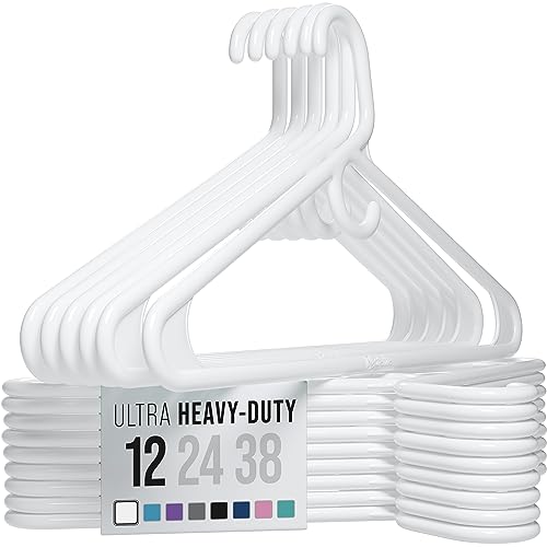 NEATERIZE Thick Heavy Duty Hangers - White Plastic Clothes Hangers 12 Pack - Great for Coat Hanger, Jackets Jeans & Suit Hanger for Closet - New Apartment Essentials Percheros Ganchos para Colgar Ropa - Image 1
