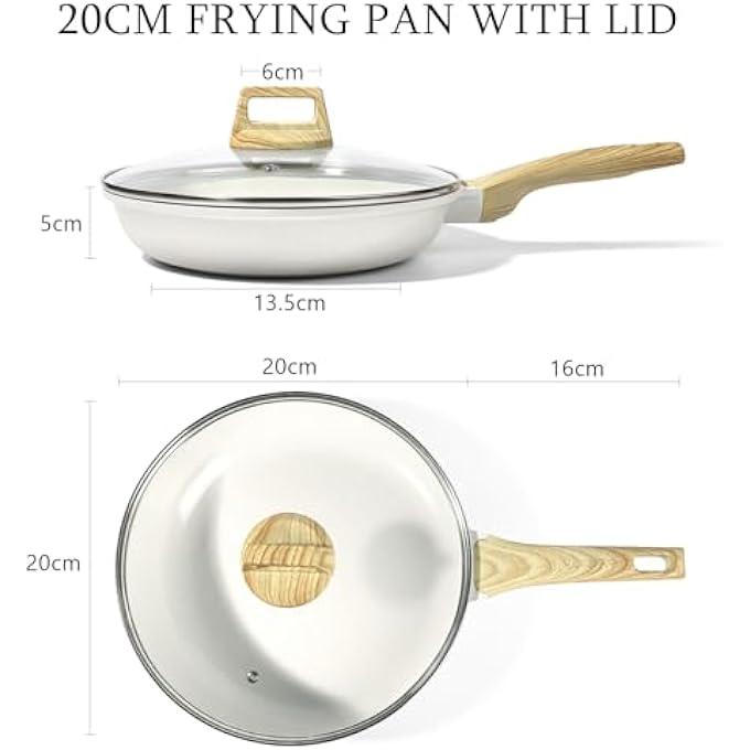 GIPP Nonstick Frying Pan Skillet With Lid  Granite Non Stick Pans Omelette Pan With HeatResistant Handle Compatible With All Stovetops Pfoa Free White 20Cm - Image 2