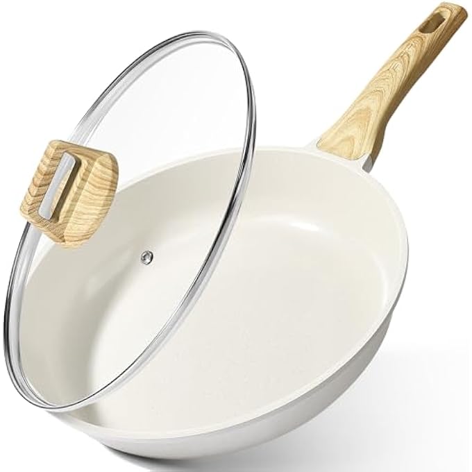 GIPP Nonstick Frying Pan Skillet With Lid  Granite Non Stick Pans Omelette Pan With HeatResistant Handle Compatible With All Stovetops Pfoa Free White 20Cm - Image 1