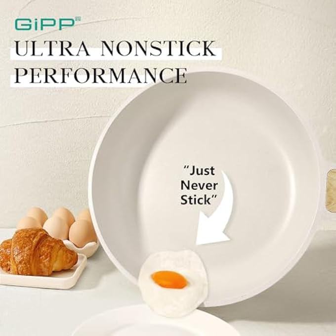 GIPP Nonstick Frying Pan Skillet With Lid  Granite Non Stick Pans Omelette Pan With HeatResistant Handle Compatible With All Stovetops Pfoa Free White 20Cm - Image 5