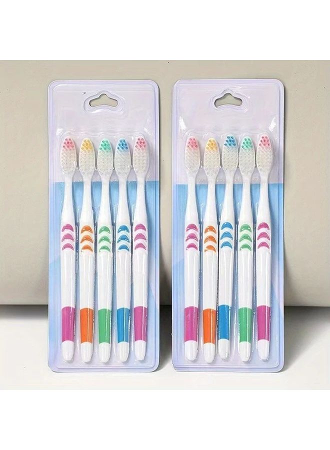 5 Pack 10 Pack Soft Bristle Toothbrushes for Family Seniors and Denture Care Gentle Microfiber Ergonomic Handle Colorful Striped Design Random Color - Image 1