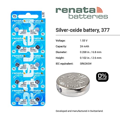 Renata 377 SR626SW Batteries - 1.55V Silver Oxide 377 Watch Battery (10 Count) - Image 2