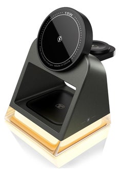 KASTWAVE Wireless Charger, 3 in 1 Wireless Charging Station with Night Lamp & Adapter, Wireless Charger iPhone 15/14/13/12, Wireless Charger Stand Apple Watch 9/8/7/6/5/4/3/2/SE, /3/2, Samsung Buds  - Image 1