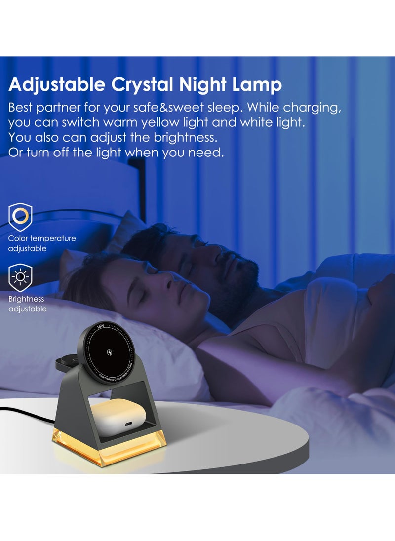 KASTWAVE - Wireless Charger, 3 in 1 Wireless Charging Station with Night Lamp & Adapter, Wireless Charger iPhone 15/14/13/12, Wireless Charger Stand Apple Watch 9/8/7/6/5/4/3/2/SE, /3/2, Samsung Buds - Image 1