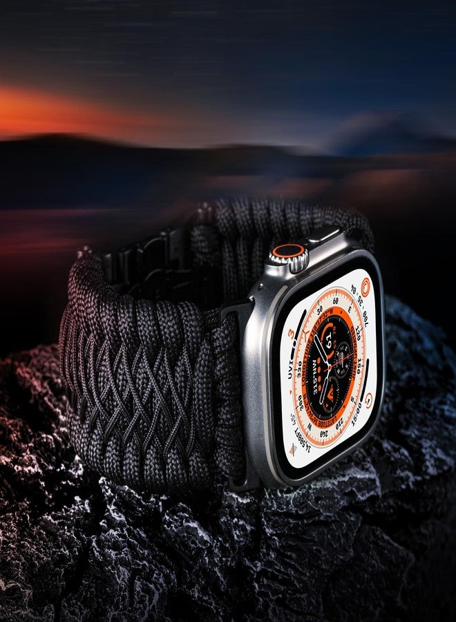 Tefeca Titan Series Paracord Band Compatible with Apple Watch 49mm 45mm 44mm 42mm, Ultra/Ultra2 Series 9/8/SE2/7/6/SE/5/4/3/2/1 (Black,M/L for 49/45/44/42mm) - Image 3