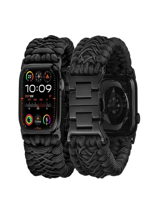 Tefeca Titan Series Paracord Band Compatible with Apple Watch 49mm 45mm 44mm 42mm, Ultra/Ultra2 Series 9/8/SE2/7/6/SE/5/4/3/2/1 (Black,M/L for 49/45/44/42mm) - Image 1
